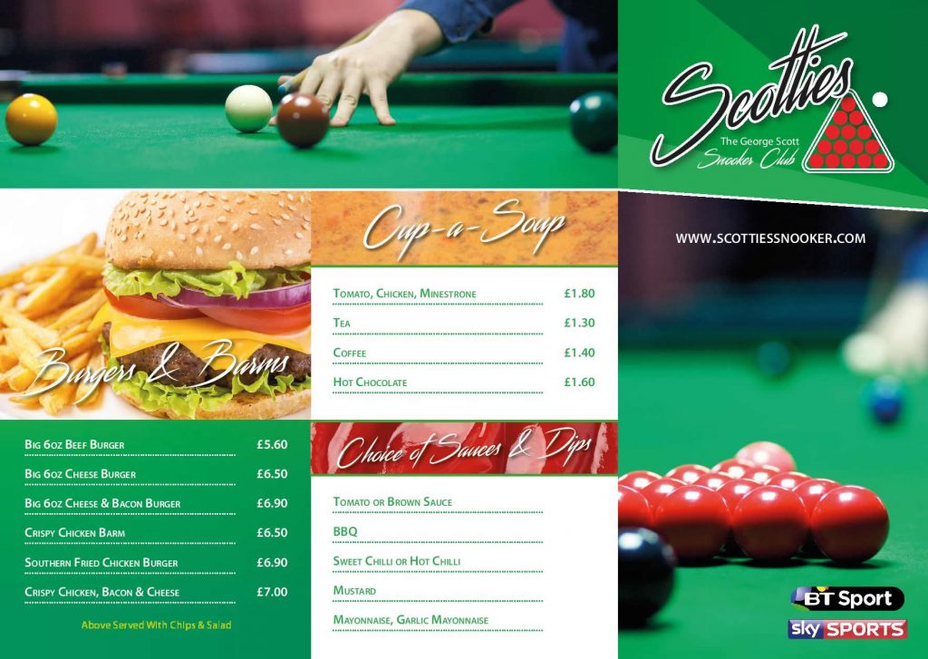 Bar Menu SCOTTIES SNOOKER