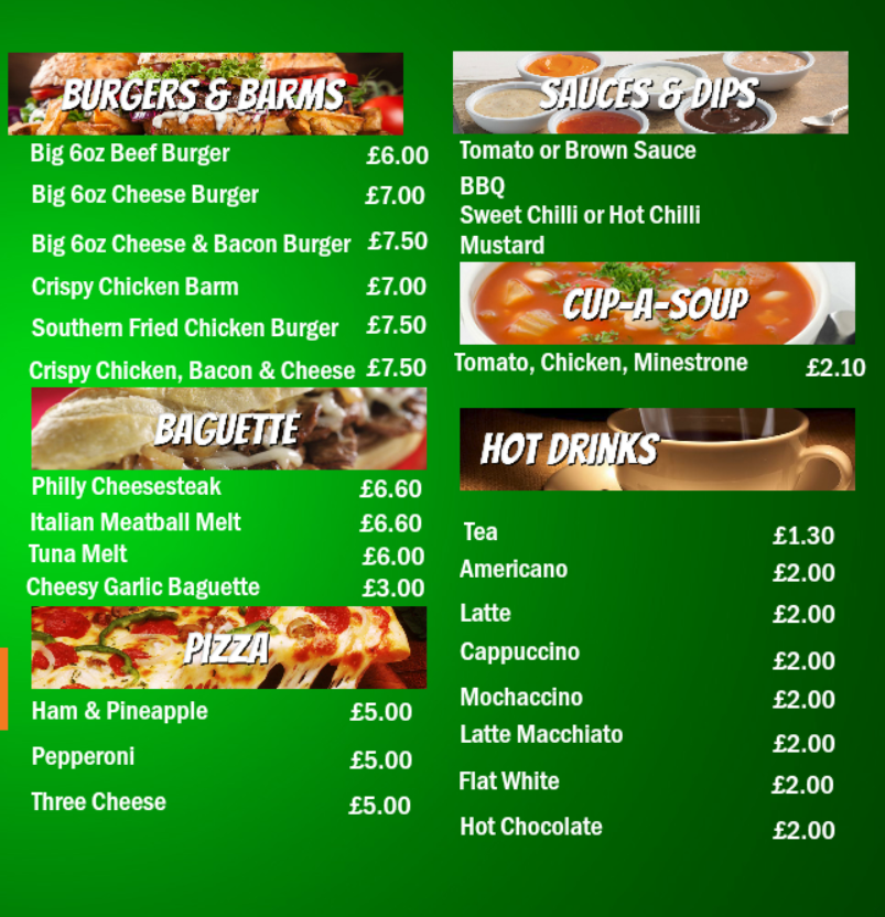 Bar Menu SCOTTIES SNOOKER
